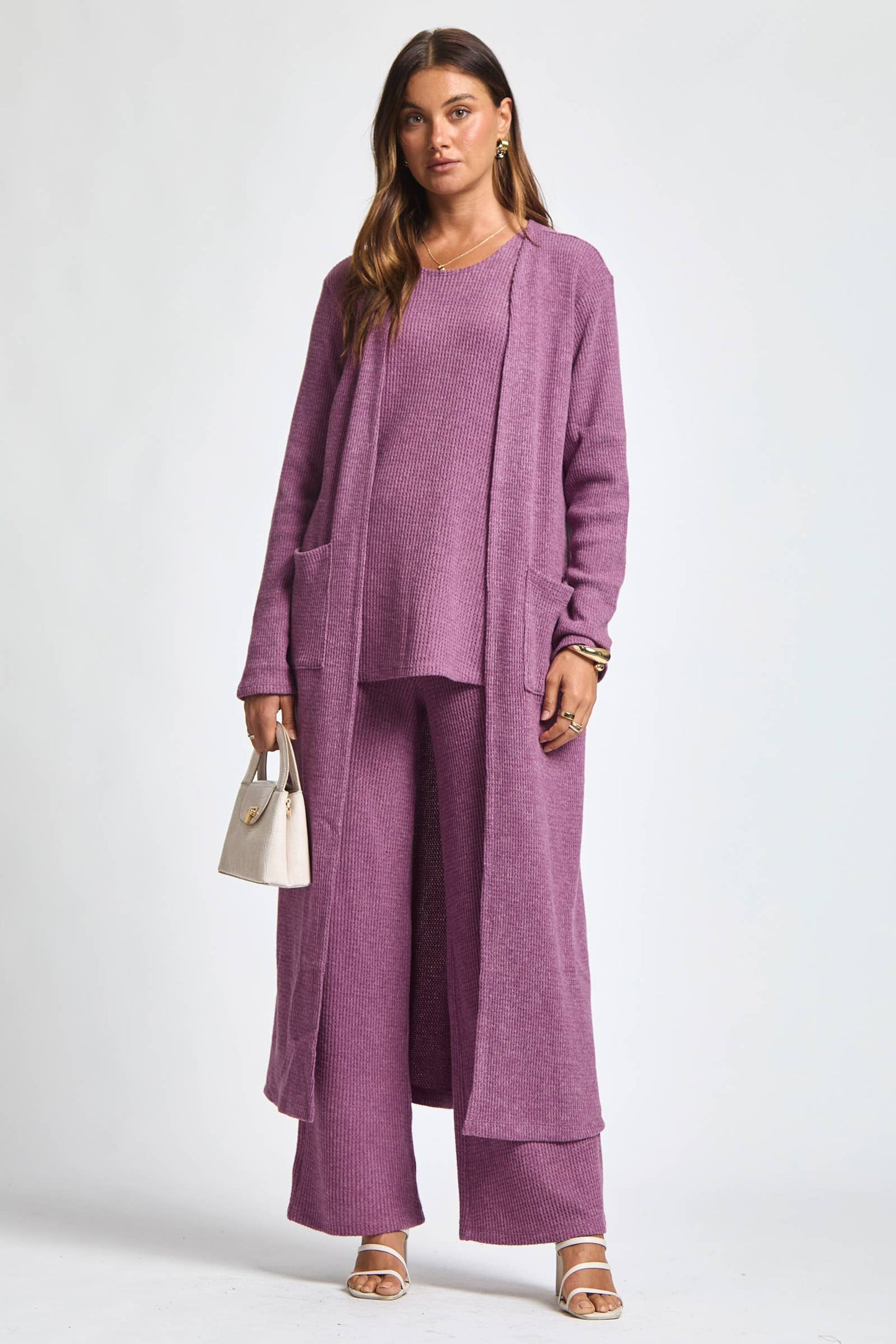 Dear Scarlett - Thermal Sleeveless Tank + Cardigan + Relaxed Pants