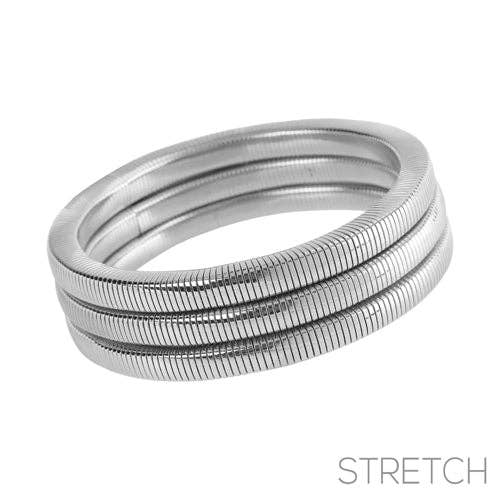 What's Hot - Set of 3 Silver Ribbed Squared Stretch Bracelets