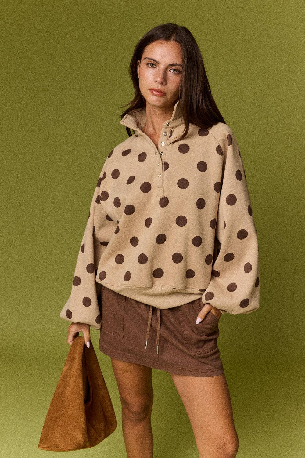 Women's Polka Dot Half-Snap Sweatshirt with Collar – Boutique Pullover