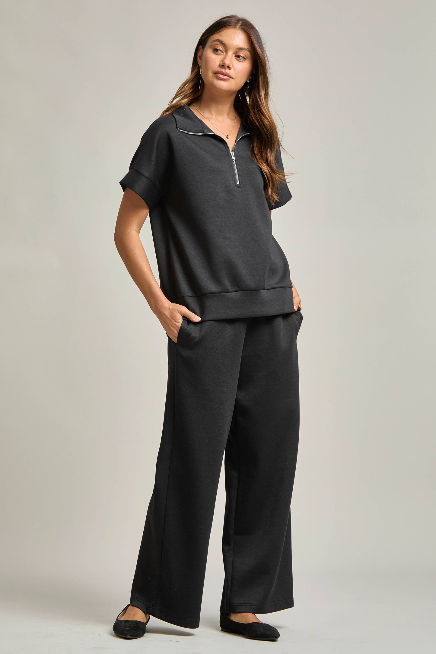 Dear Scarlett - Short Sleeve Quarter Zip + Pants Modal Set TRVSET-CATALINA