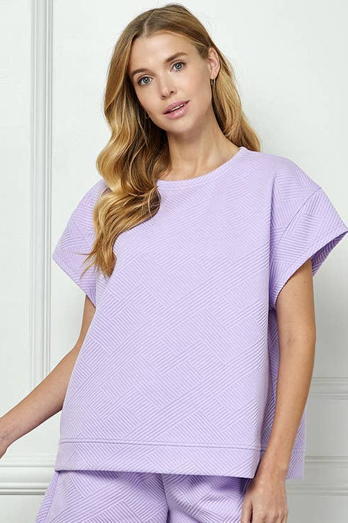 Crawford Hill Textured Short Sleeve Sweatshirts Lounge Wear Top and Bottom