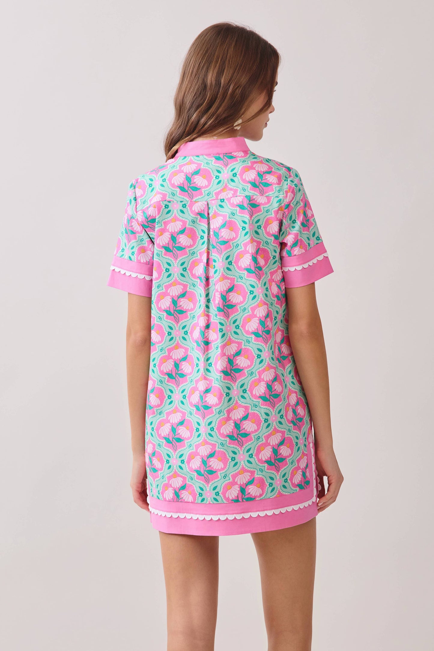 Colorful Floral Print Contrast Borders Shift Dress