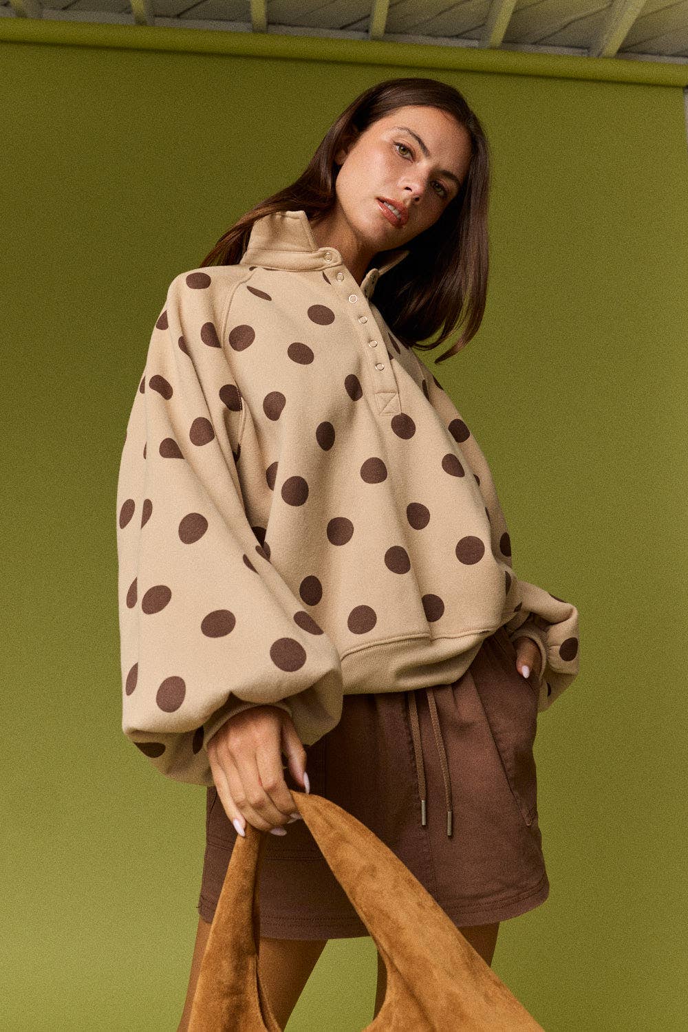 Women's Polka Dot Half-Snap Sweatshirt with Collar – Boutique Pullover