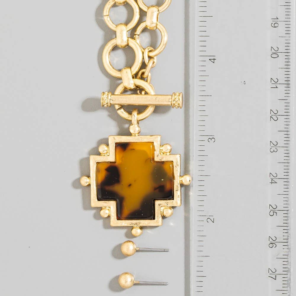 Animal Print Square Cross Necklace