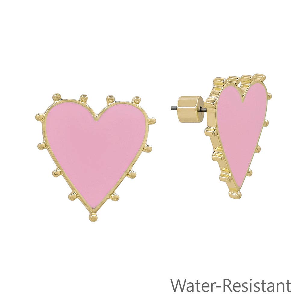 What's Hot - Light Pink Studded .75" Heart Stud Earring