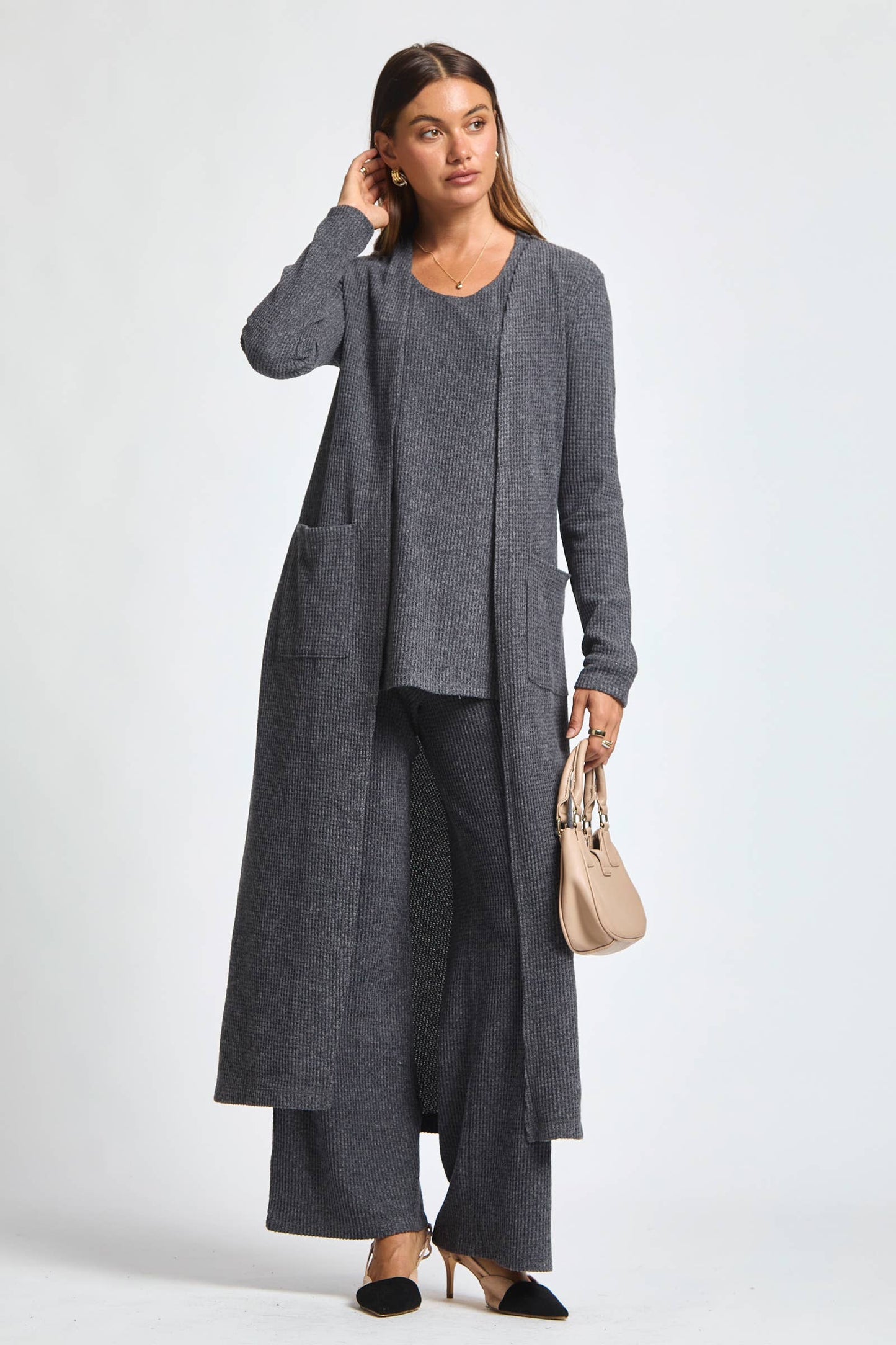 Dear Scarlett - Thermal Sleeveless Tank + Cardigan + Relaxed Pants