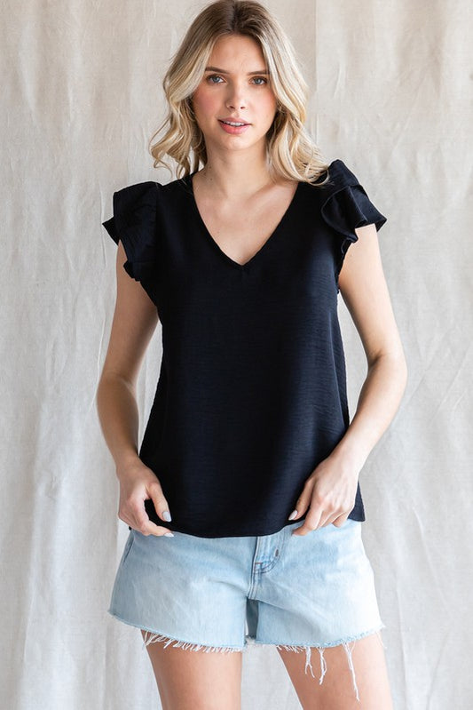 Solid Ruffled Cap sleeves Top