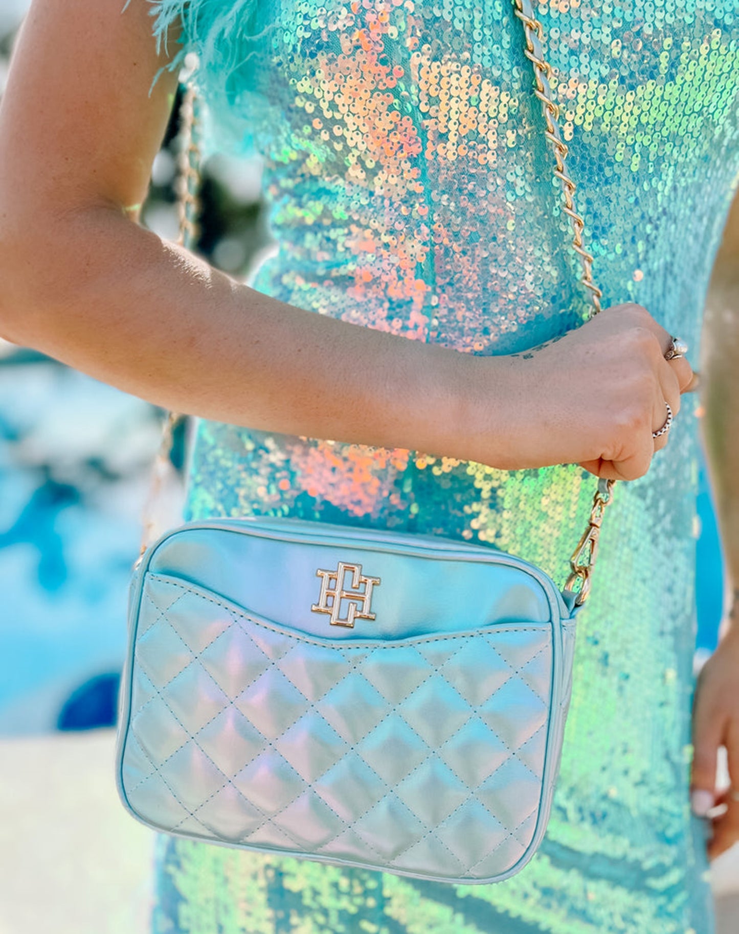 Olivia Quilted Crossbody Blue Opal