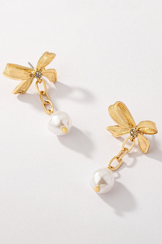 Bowtie stud pearl drop earrings