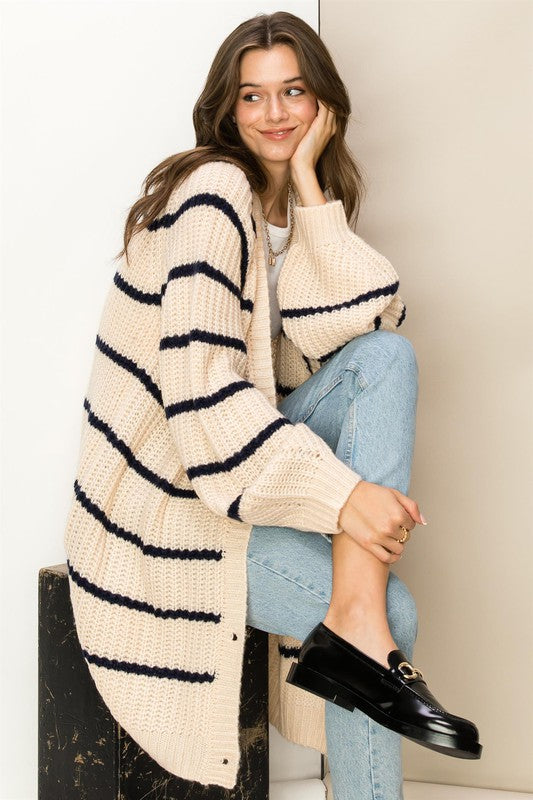 Made for Style Oversized Striped Sweater Cardigan-Drop Ship