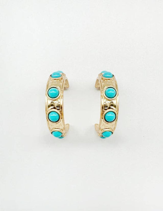 Gold Hoop with Turquoise Studded Accents 1.5" Earring