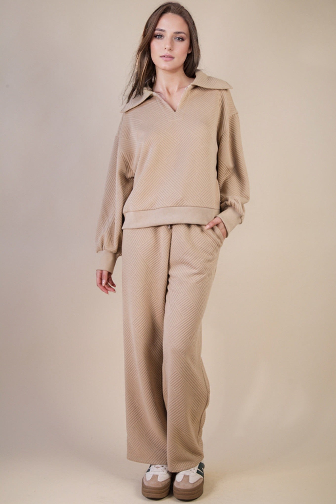 Textured Knit Casual Comfy Top & Pants Set