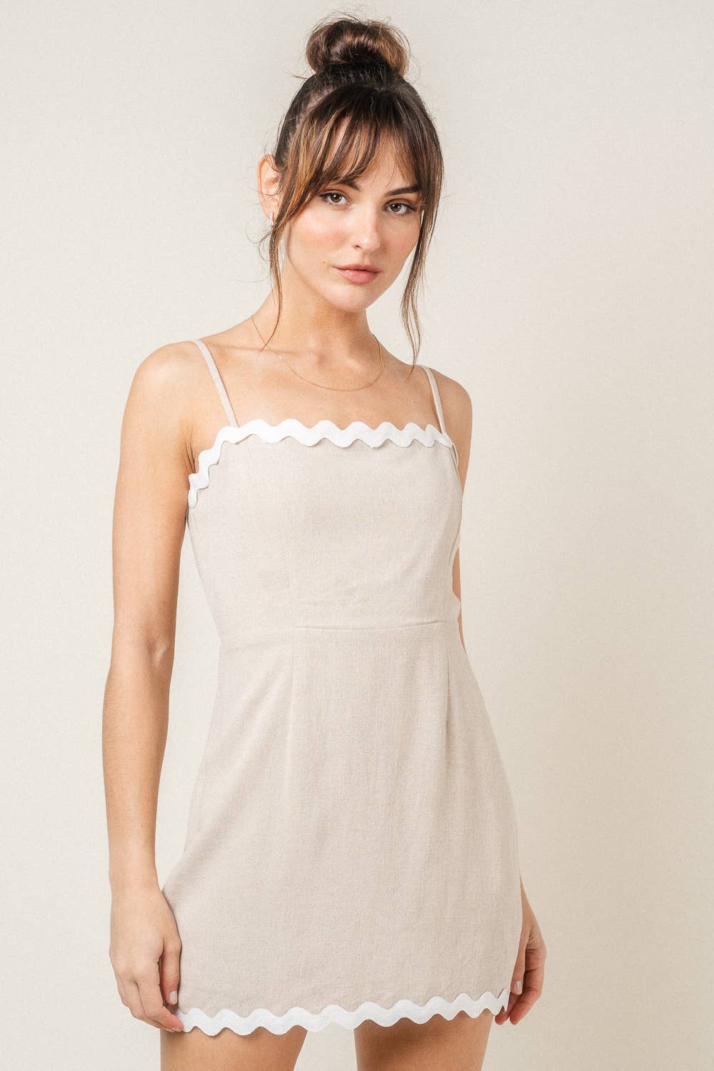 Soft White Pink Trim MINI DRESS