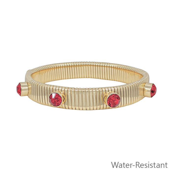 What's Hot - Water Resistant Ribbed Stretch Bracelet with Red Crystal Studded Accent