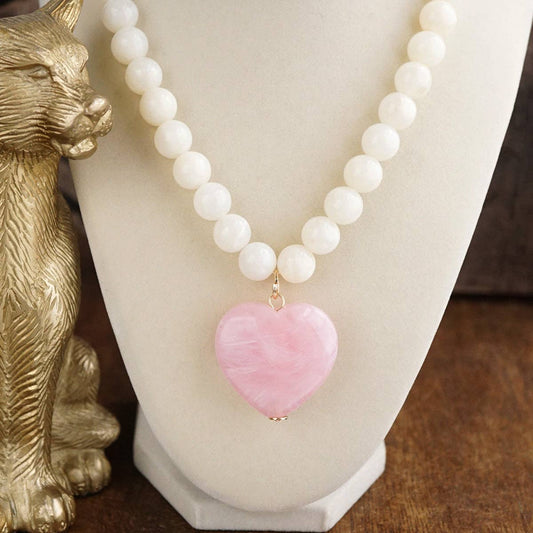 Chunky Beaded Heart Pendant Necklace