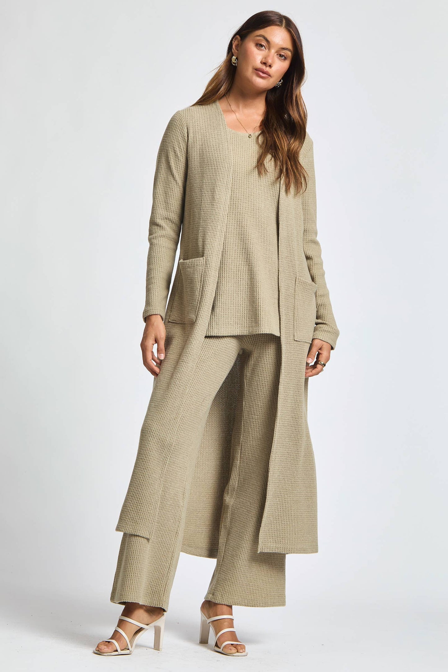 Dear Scarlett - Thermal Sleeveless Tank + Cardigan + Relaxed Pants