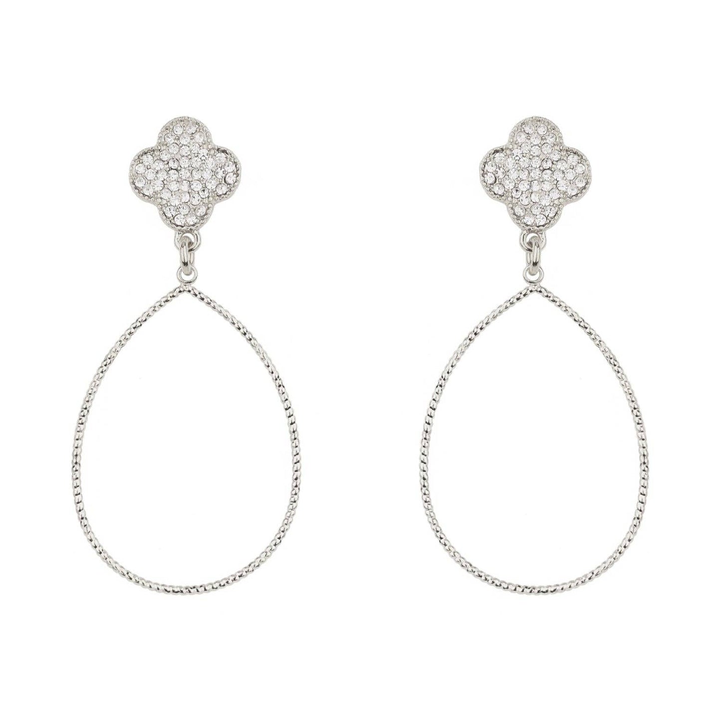 What's Hot - Silver Pave Clover with Teardrop 2" Earring