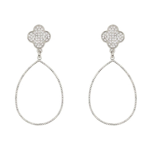 What's Hot - Silver Pave Clover with Teardrop 2" Earring