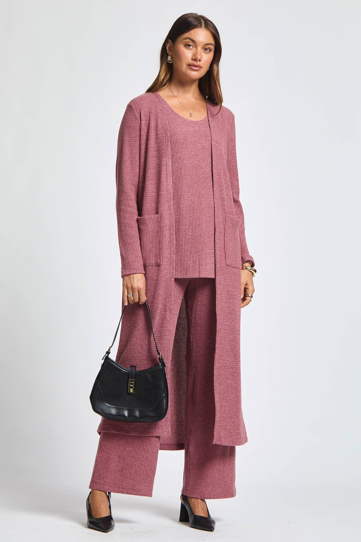 Dear Scarlett - Thermal Sleeveless Tank + Cardigan + Relaxed Pants