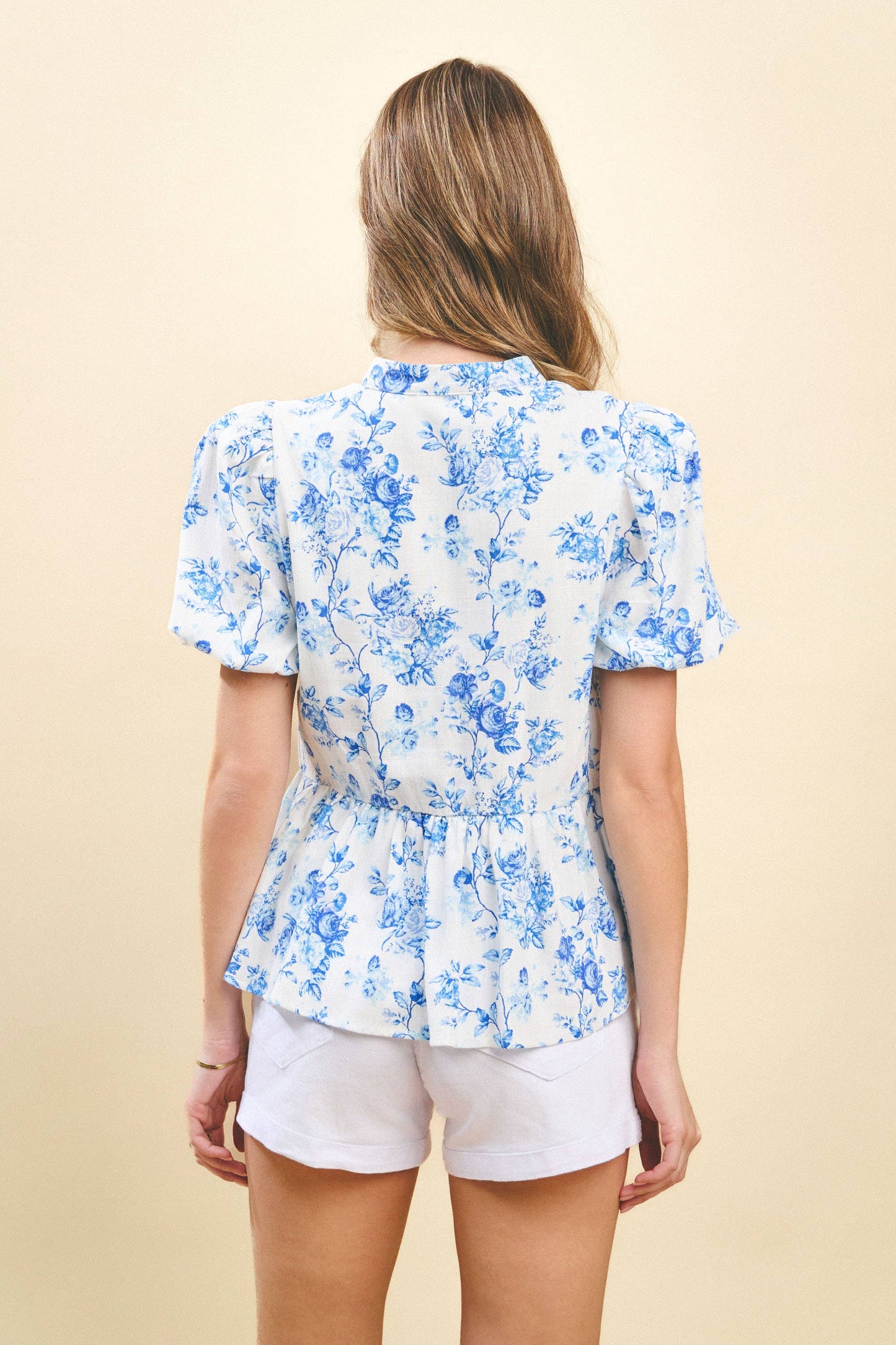 Floral Printed Bubble Sleeves Peplum Top