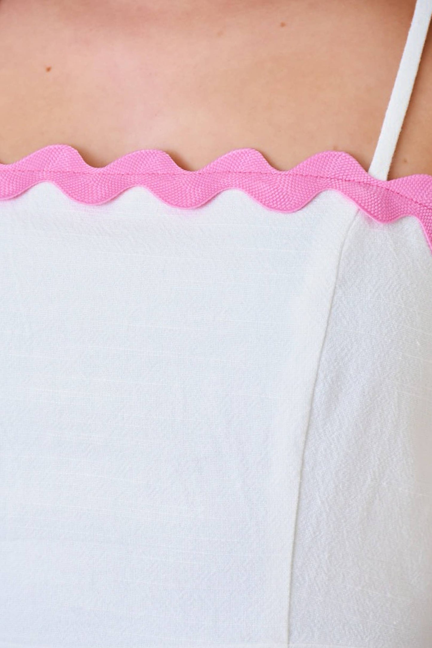 Soft White Pink Trim MINI DRESS