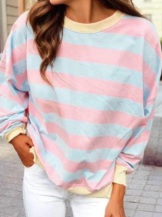 Stripe Drop Shoulder Crewneck-Plus