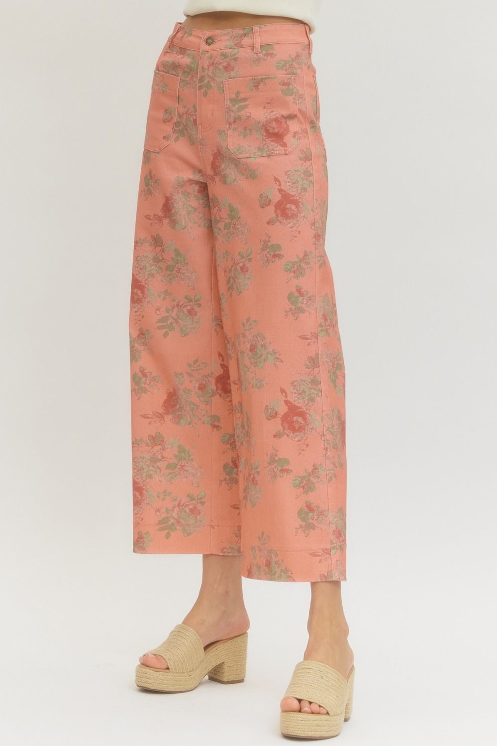 Floral pattern mid-rise ankle-length pants