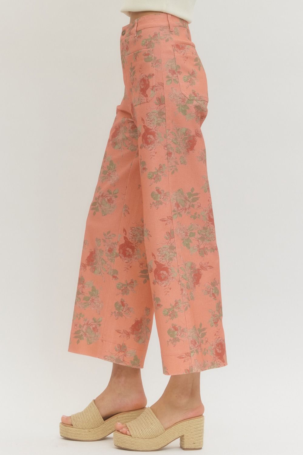 Floral pattern mid-rise ankle-length pants