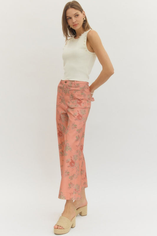 Floral pattern mid-rise ankle-length pants