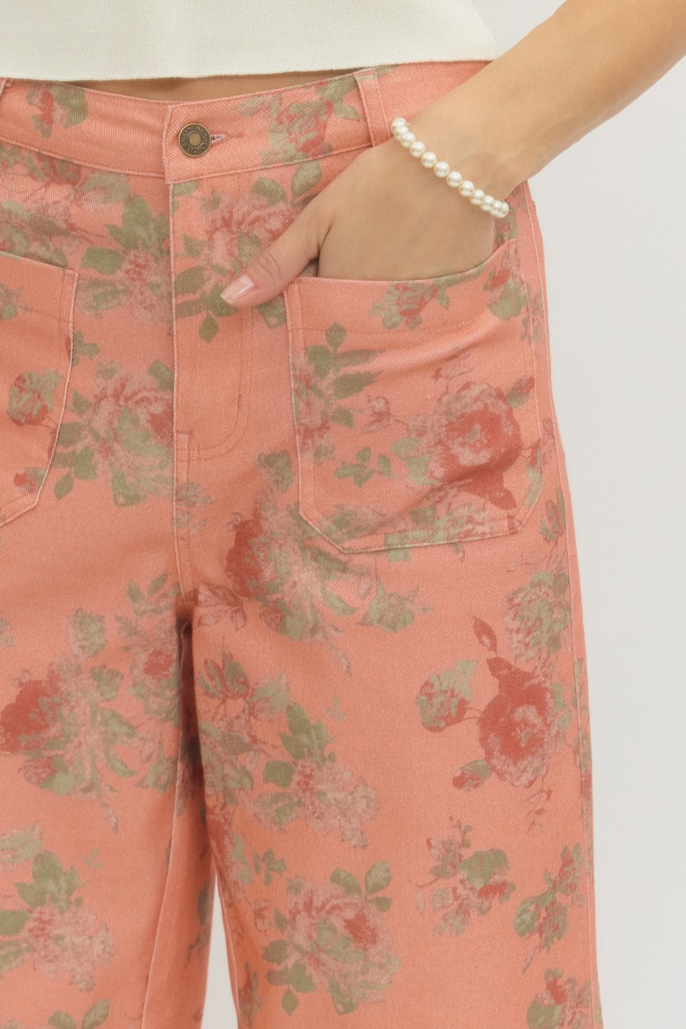 Floral pattern mid-rise ankle-length pants