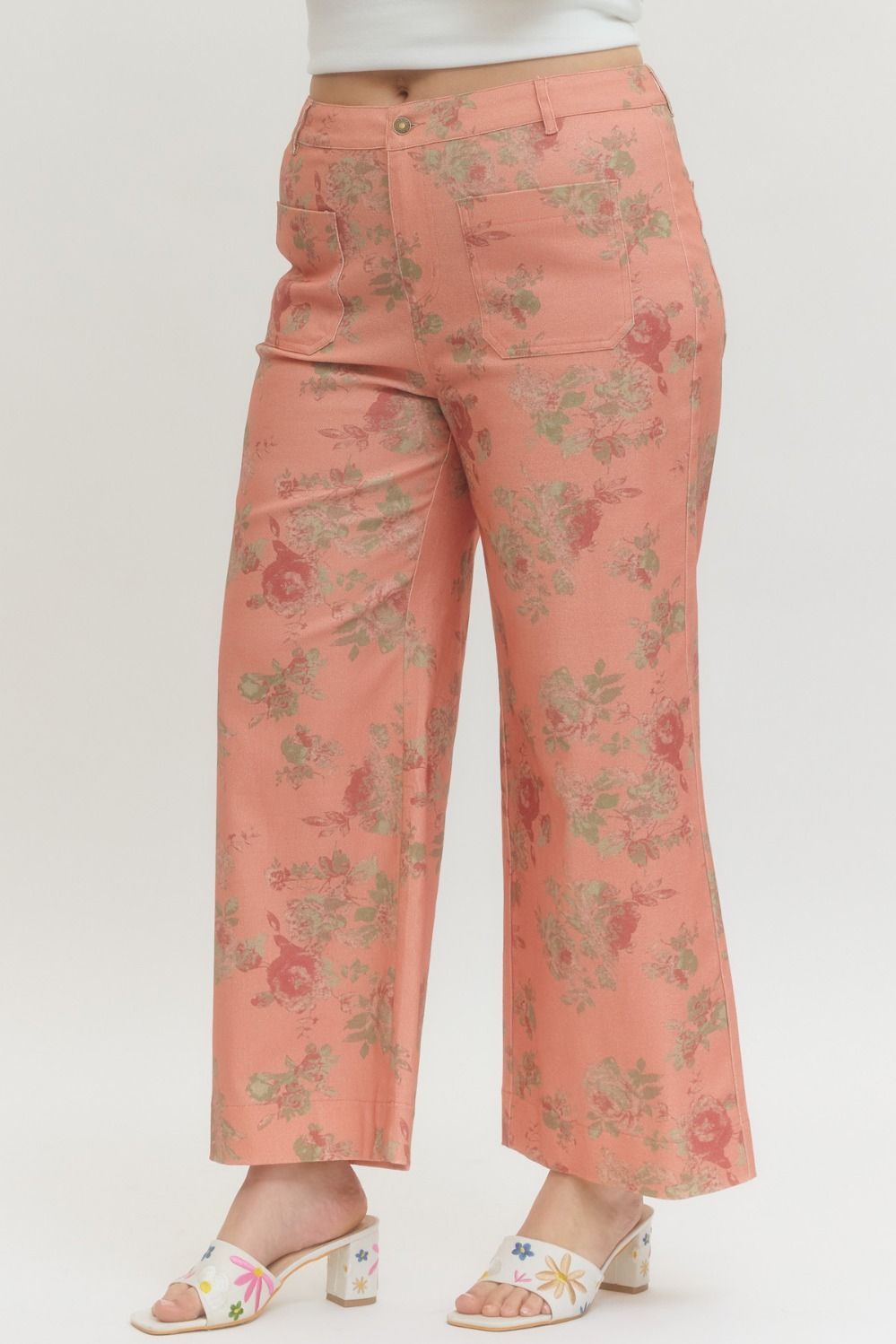 Plus Size Floral pattern mid-rise ankle-length pants