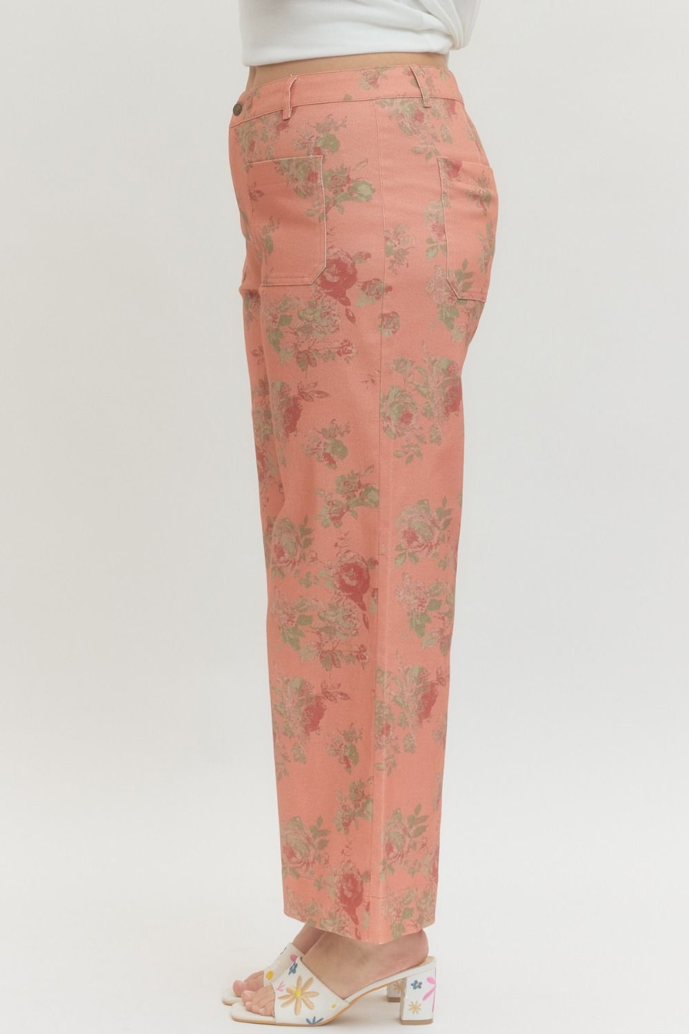 Plus Size Floral pattern mid-rise ankle-length pants