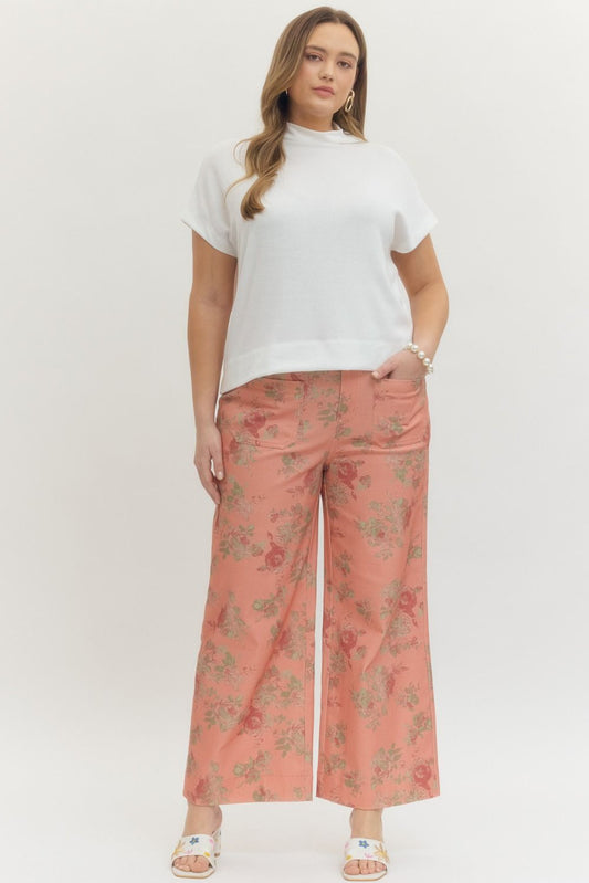 Plus Size Floral pattern mid-rise ankle-length pants