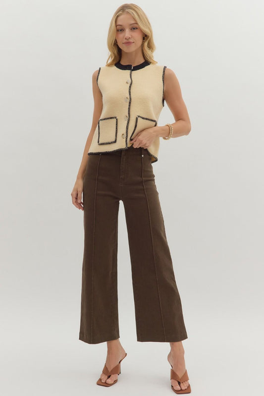 Solid High Rise Wide Leg Pants