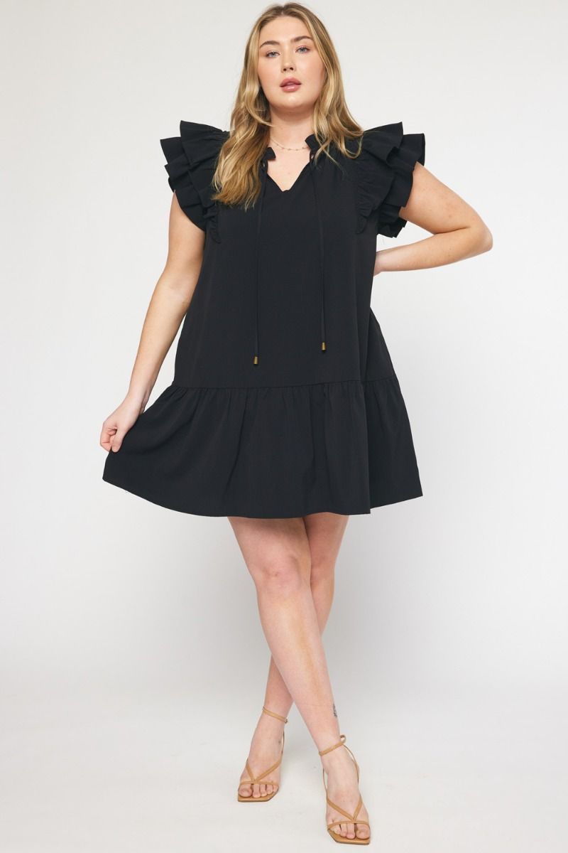 Black Ruffle Sleeve Dress