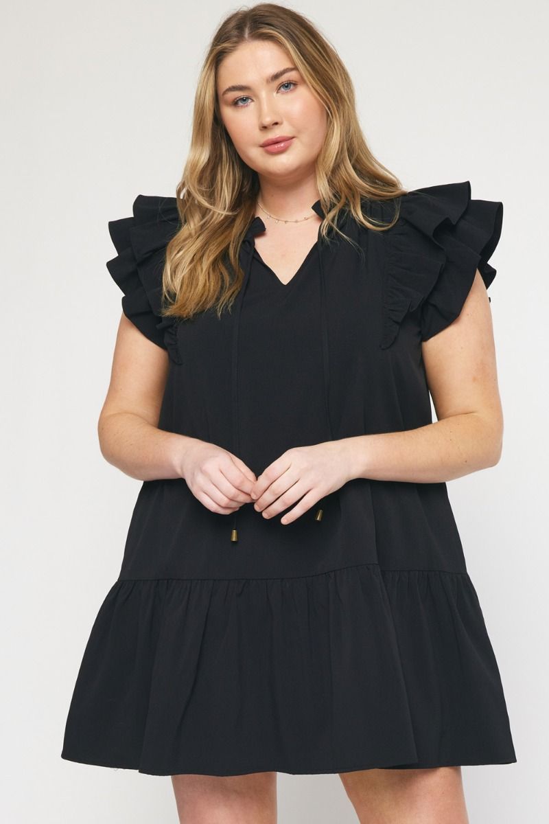 Black Ruffle Sleeve Dress