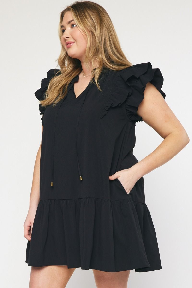 Black Ruffle Sleeve Dress