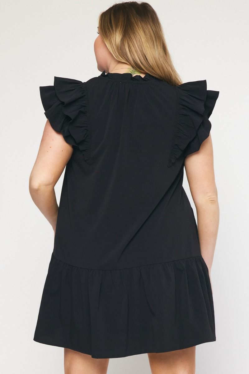 Black Ruffle Sleeve Dress