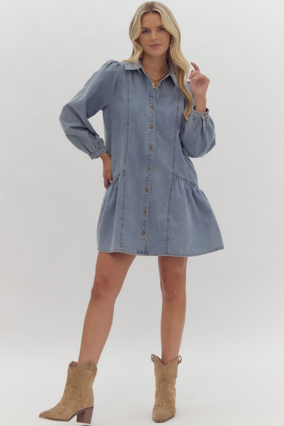 Button Up Long Sleeve Dress {Denim}