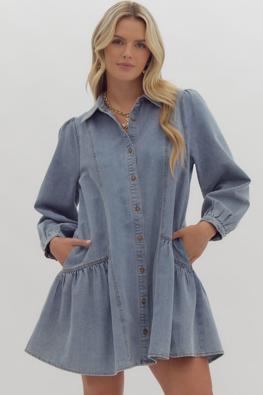 Button Up Long Sleeve Dress {Denim}