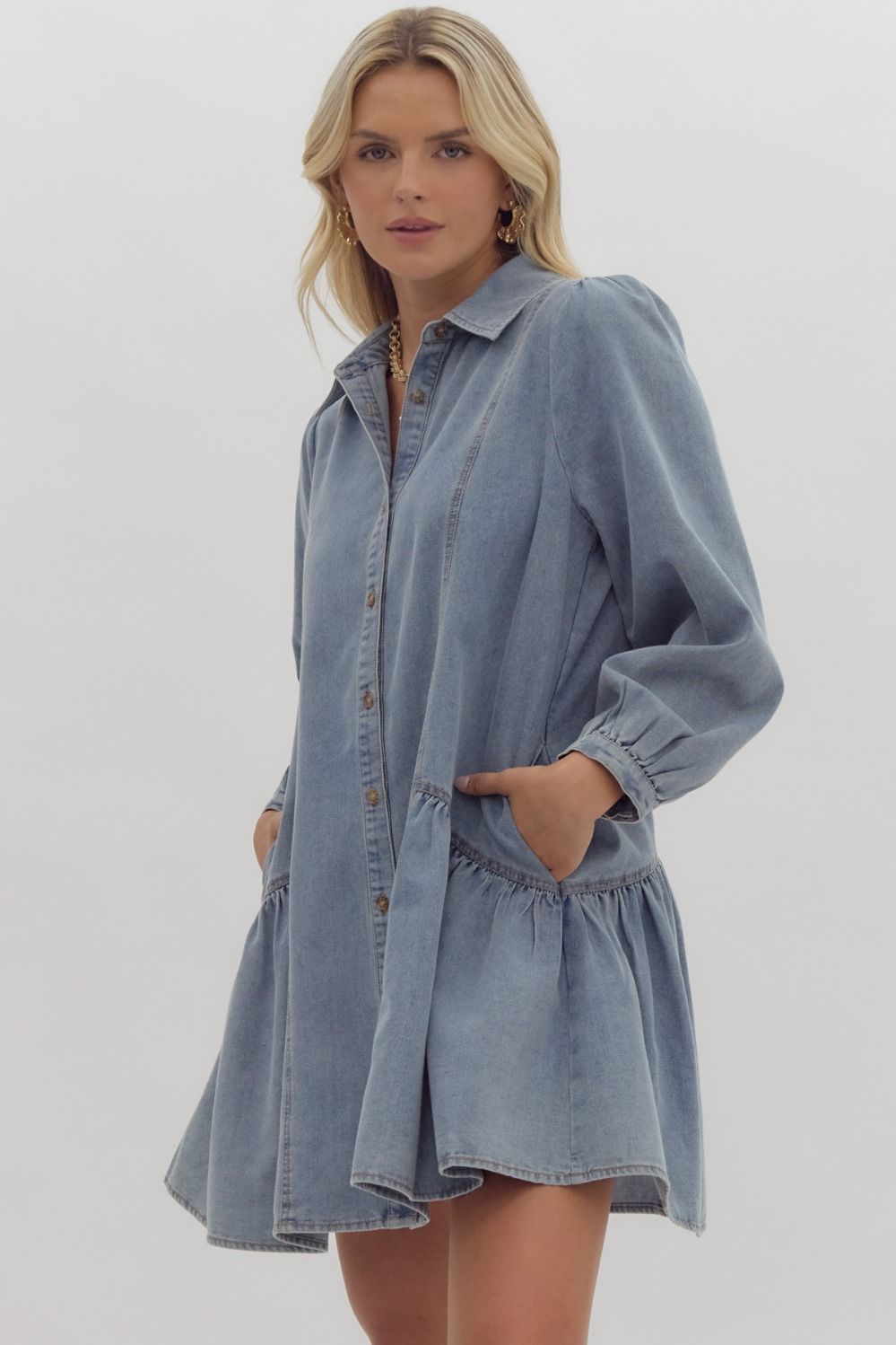 Button Up Long Sleeve Dress {Denim}