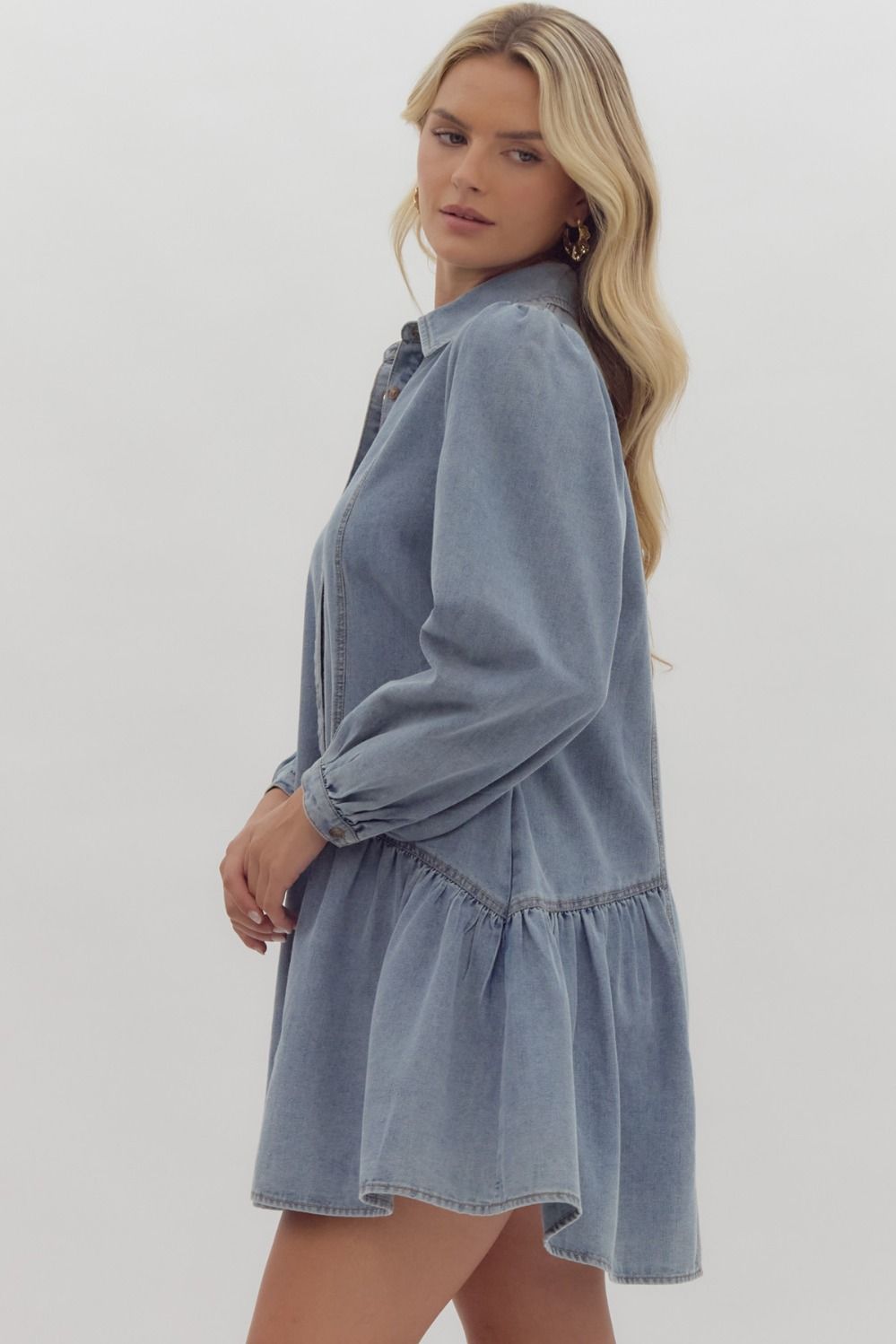 Button Up Long Sleeve Dress {Denim}