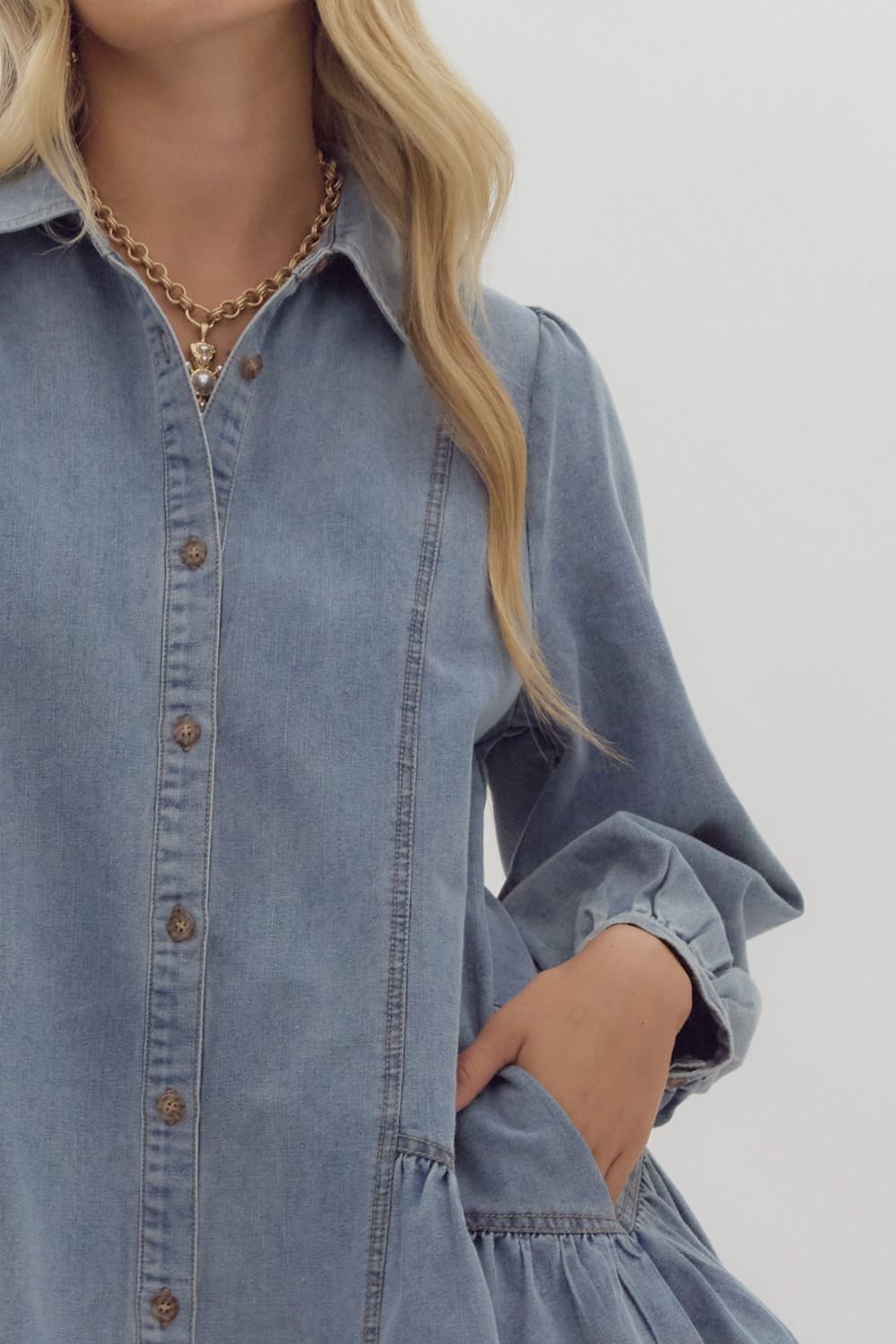 Button Up Long Sleeve Dress {Denim}