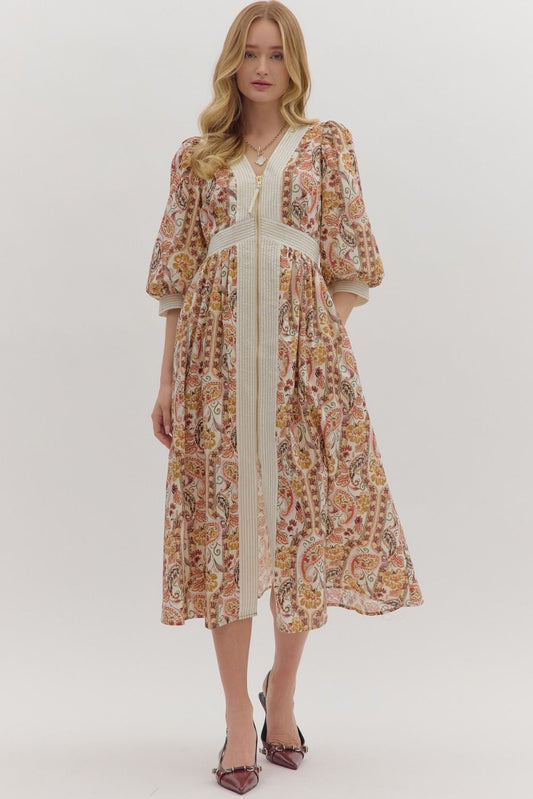 Paisley Fall Midi Dress