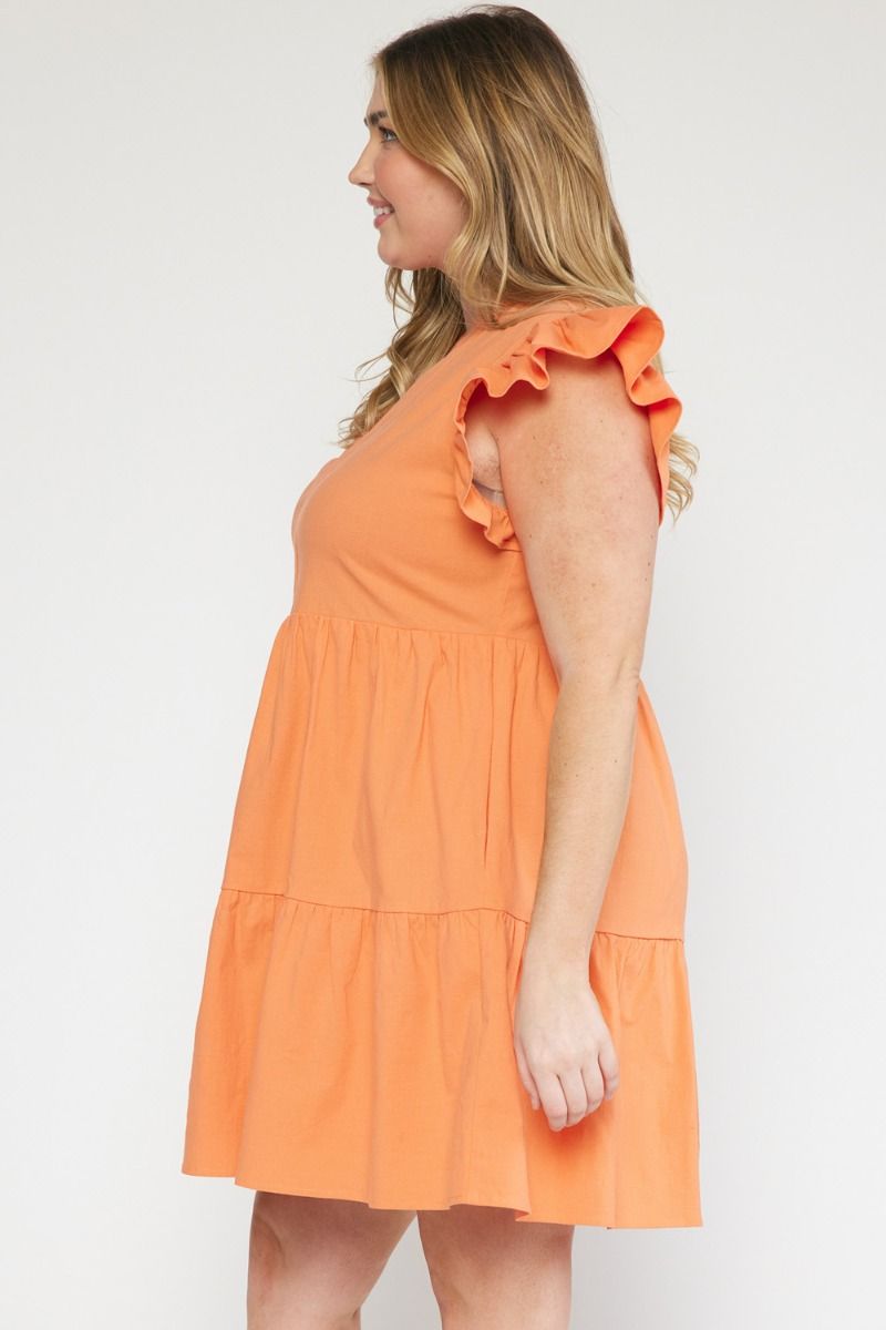 Orange Ruffle Sleeve Baby Doll Dress