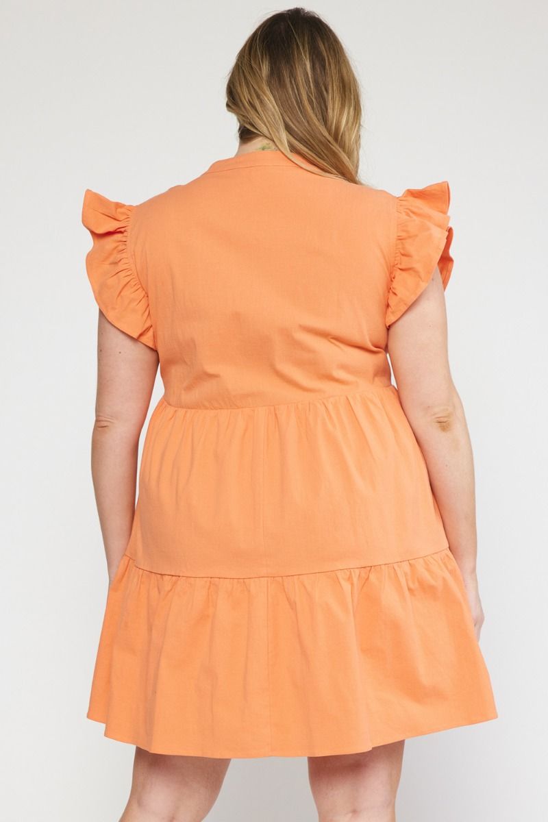 Orange Ruffle Sleeve Baby Doll Dress