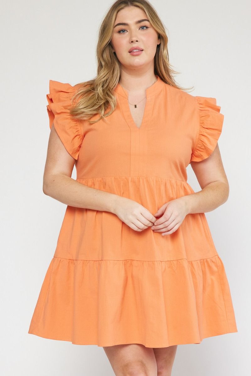 Orange Ruffle Sleeve Baby Doll Dress