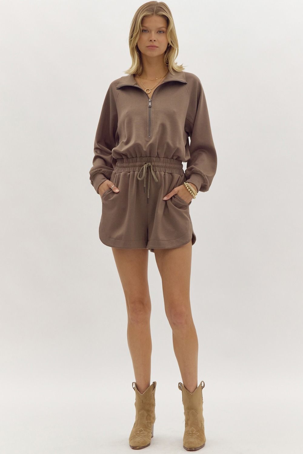 Long Sleeve Mocha Romper