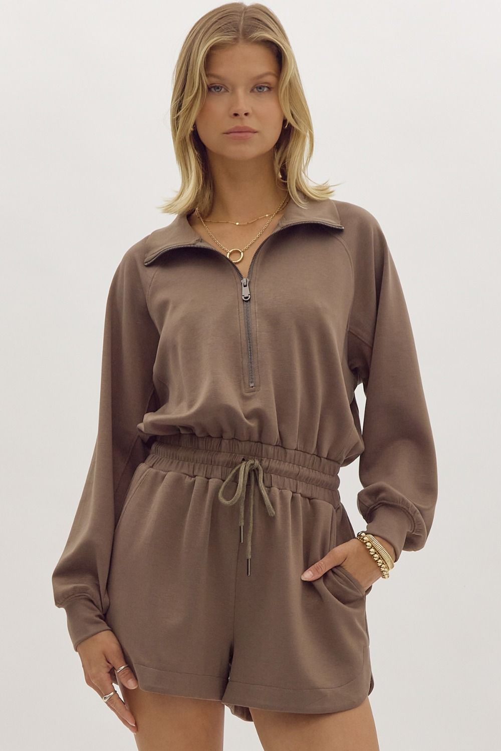 Long Sleeve Mocha Romper