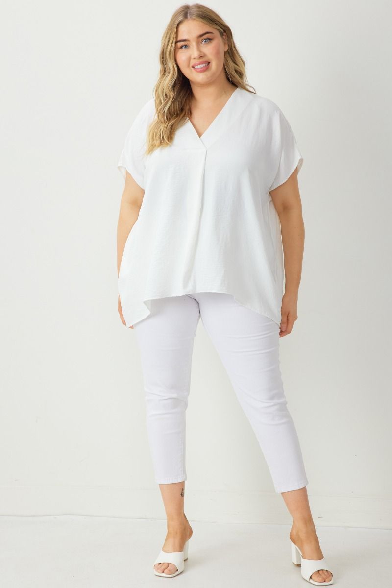 Short Sleeve Lightweight V-Neck Plus Top